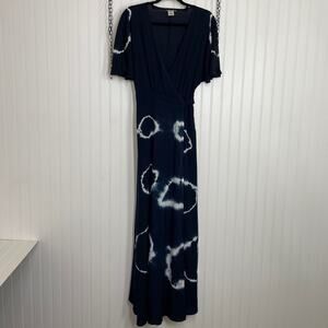 Promesa Women’s Blue Tie Dye Wrap Short Sleeve Maxi Dress Size S